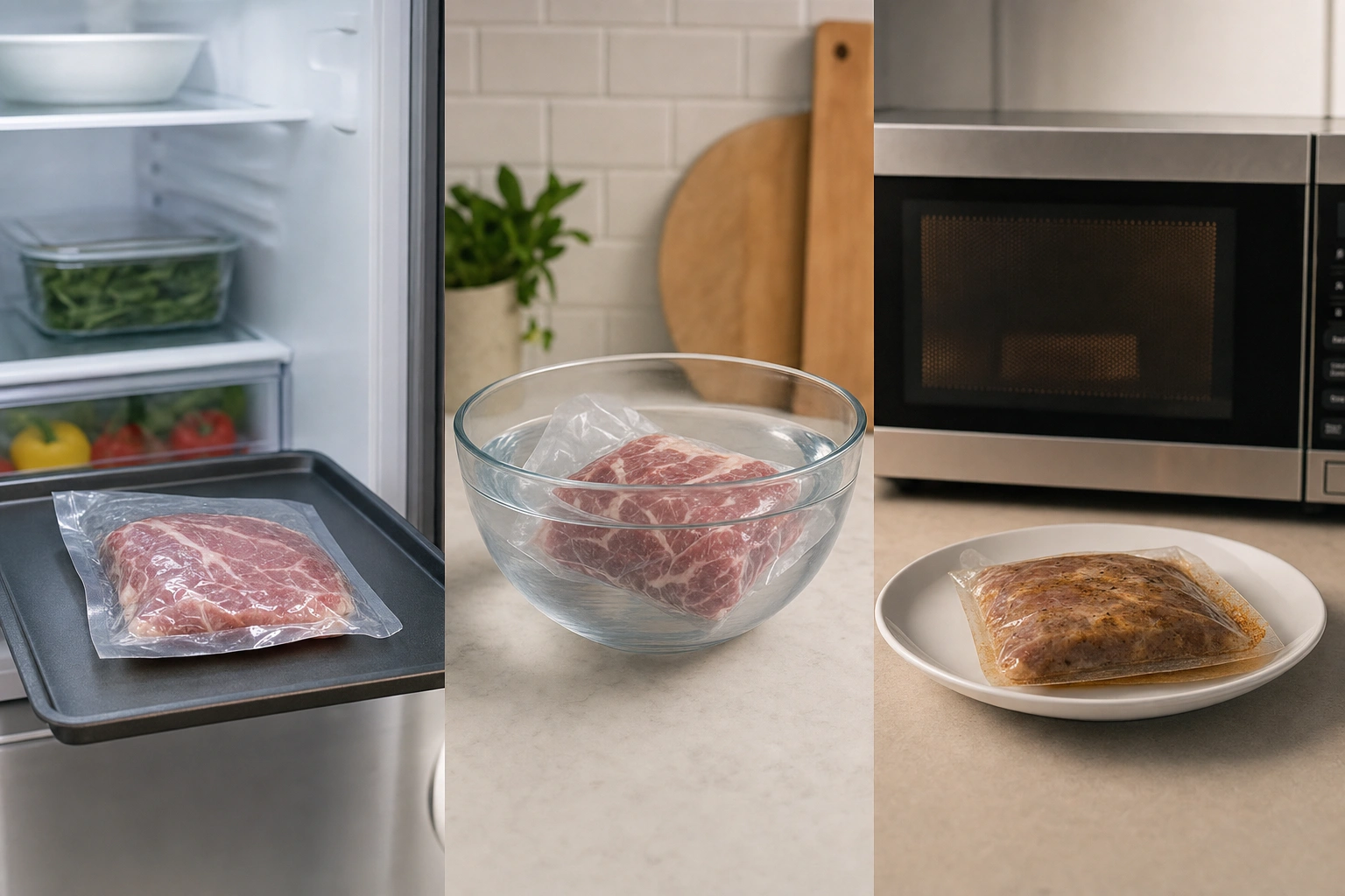 Realistische Bildanleitung zu „Fleisch auftauen: sichere Methoden und Zeitplanung“