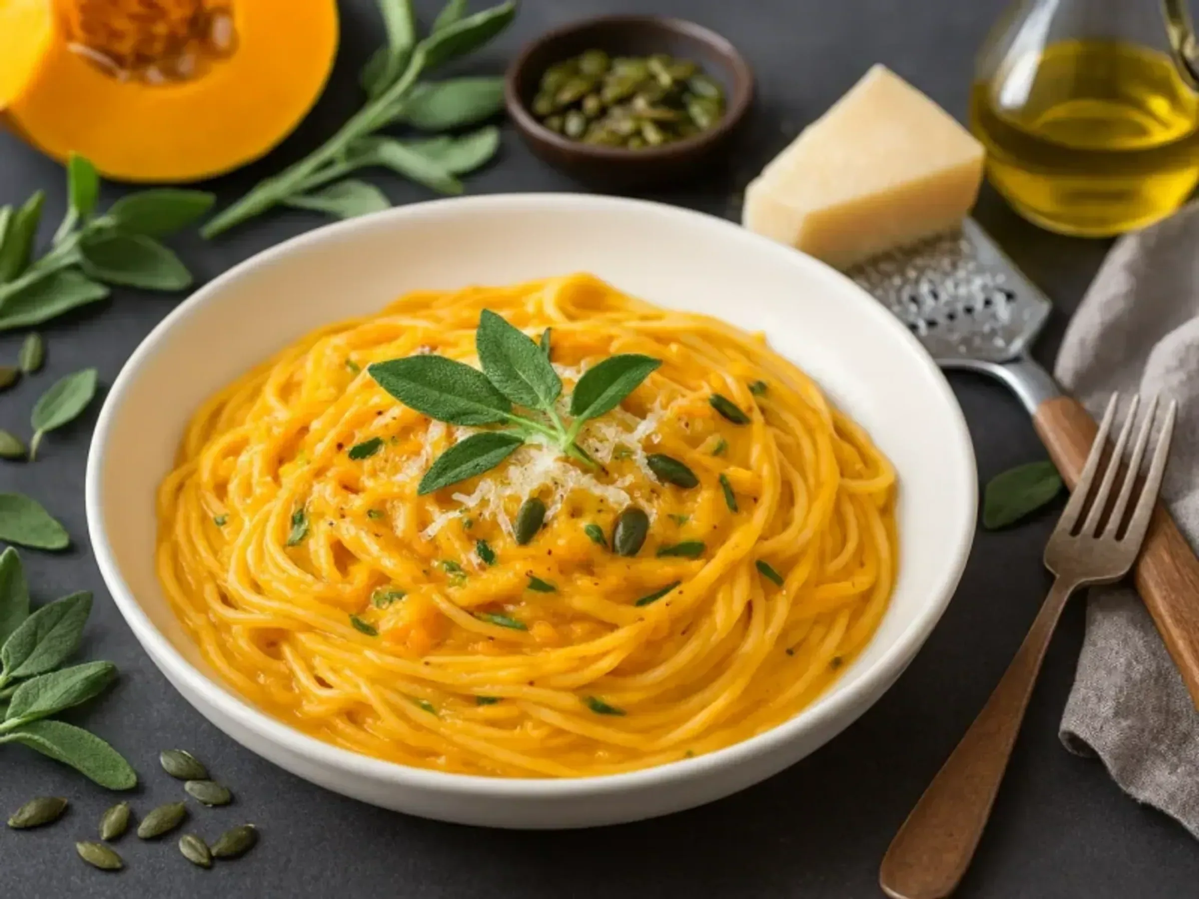 Cremige Kürbisnudeln mit Salbei und Parmesan