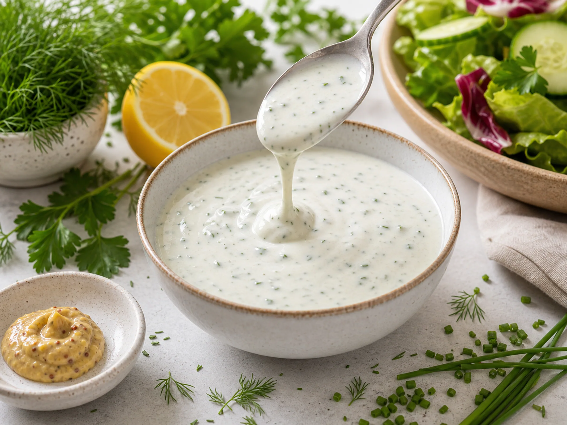 Joghurt-Kräuter-Dressing mit Zitrone und Dijon-Senf