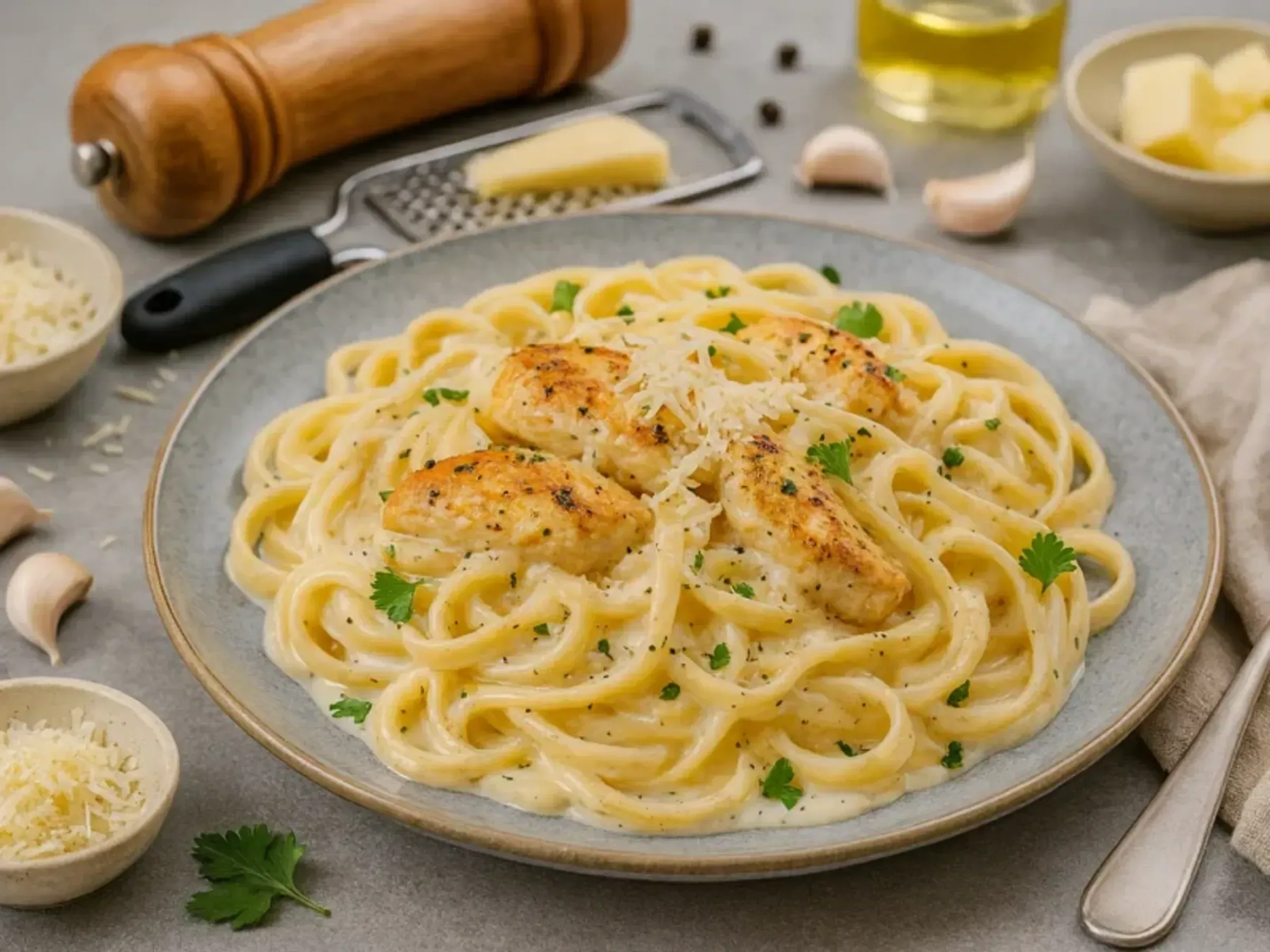 Fettuccine Alfredo mit Hähnchen