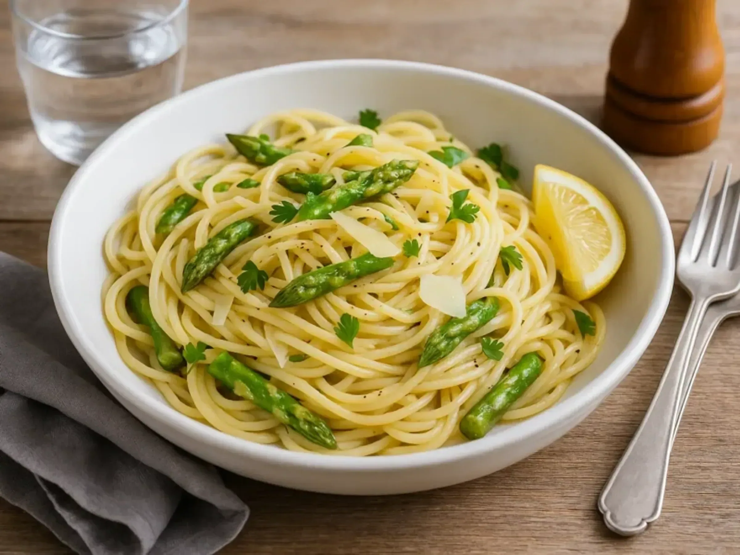 Frühlings-Pasta mit grünem Spargel