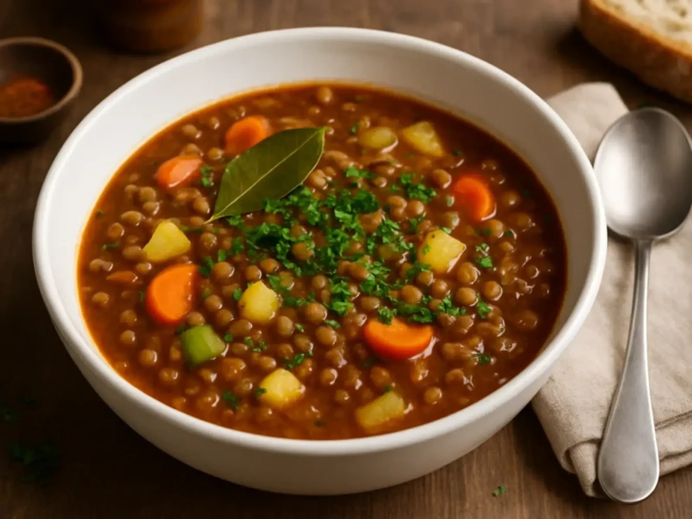 Herzhafter Berglinsen-Eintopf mit Kartoffeln (vegetarisch)