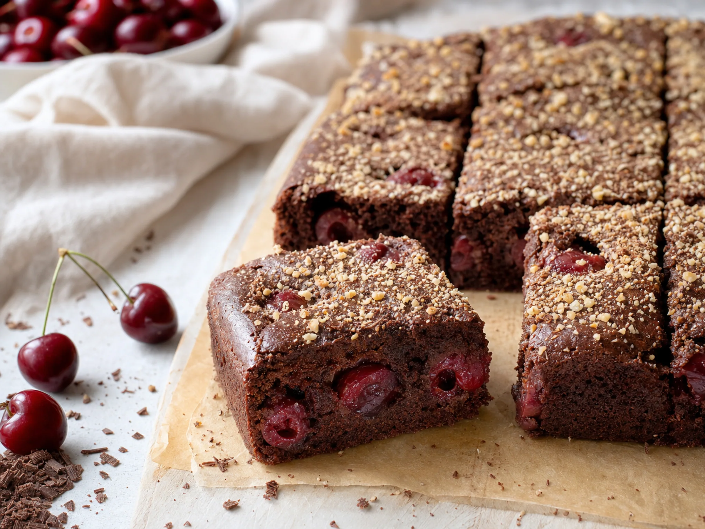 Kirschli-Kuchen vom Blech mit Schoko und Kirschen
