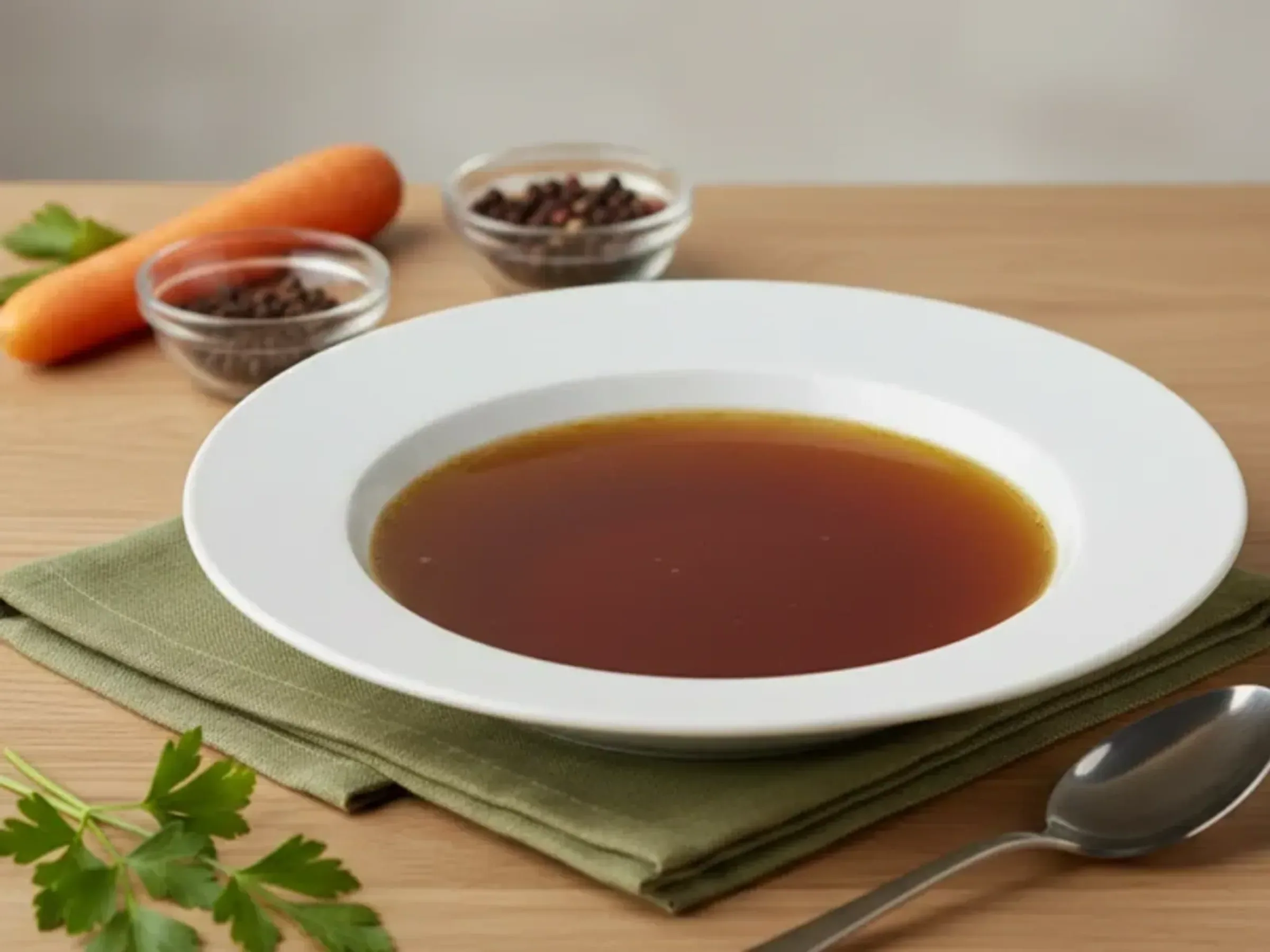 Kräftige Rinderbrühe aus Knochen und Suppenfleisch