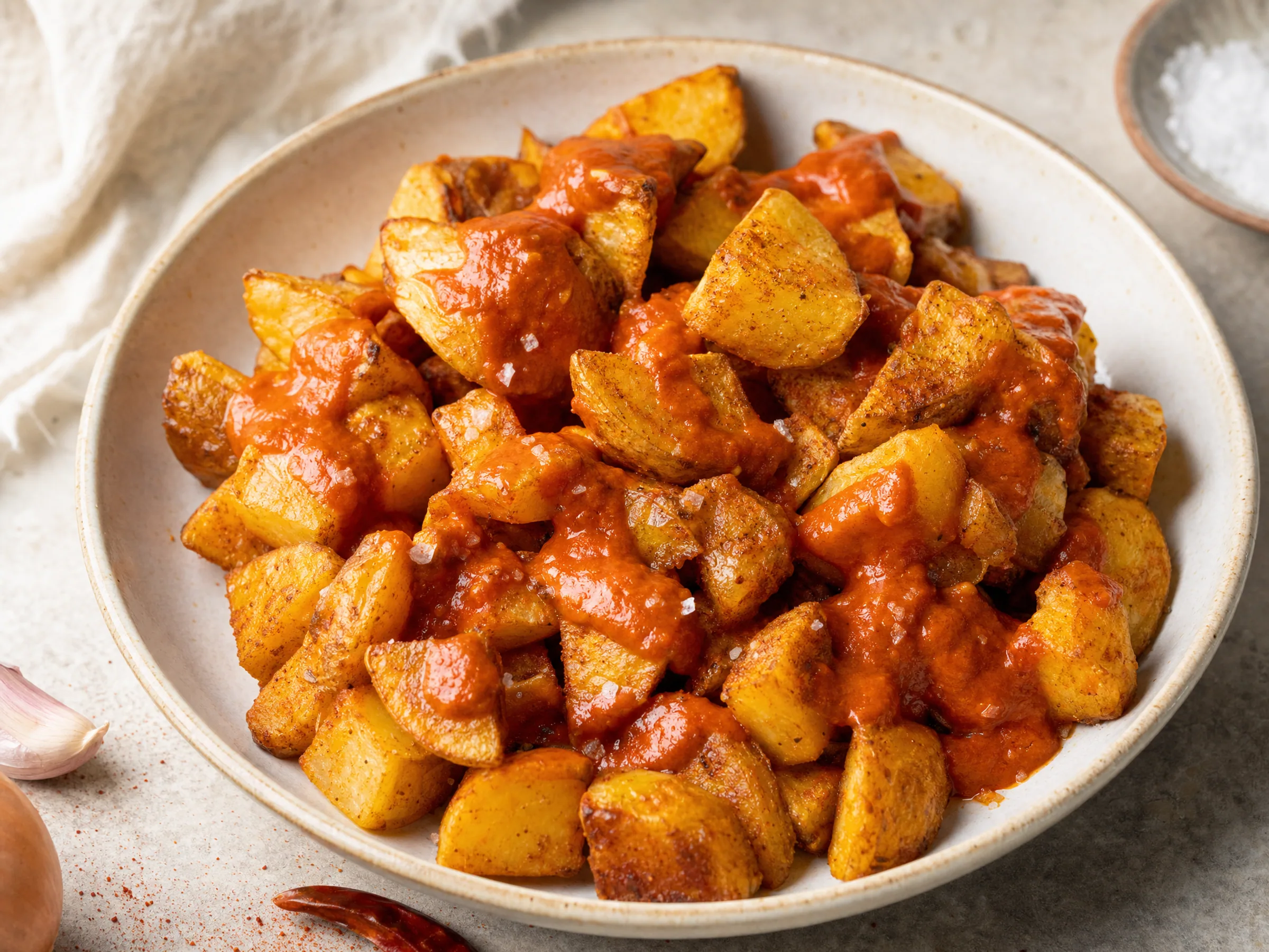 Patatas Bravas aus dem Ofen – knusprig mit rauchiger Sauce