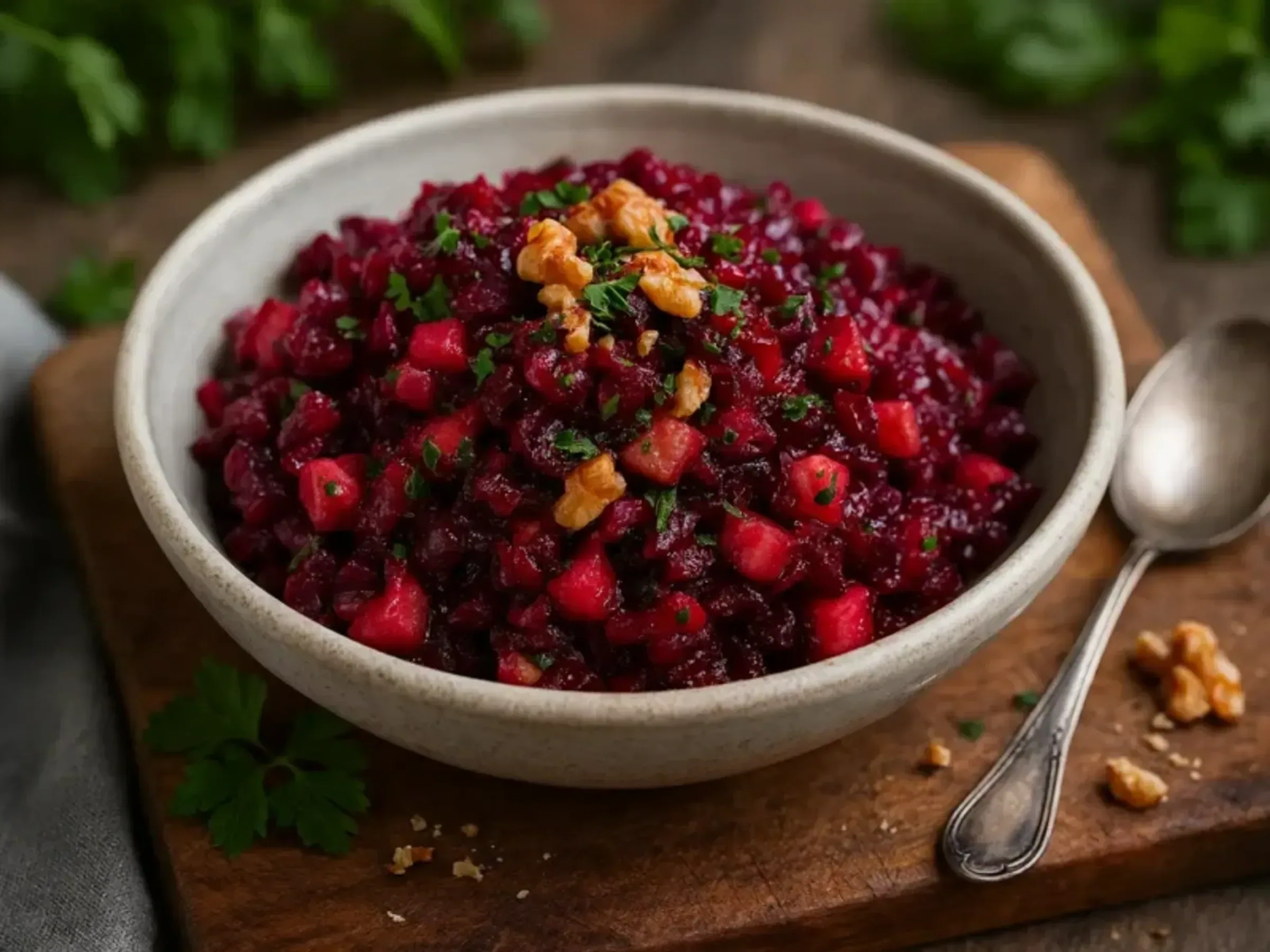 Rote-Bete-Salat mit Apfel & Walnuss in Senf-Vinaigrette