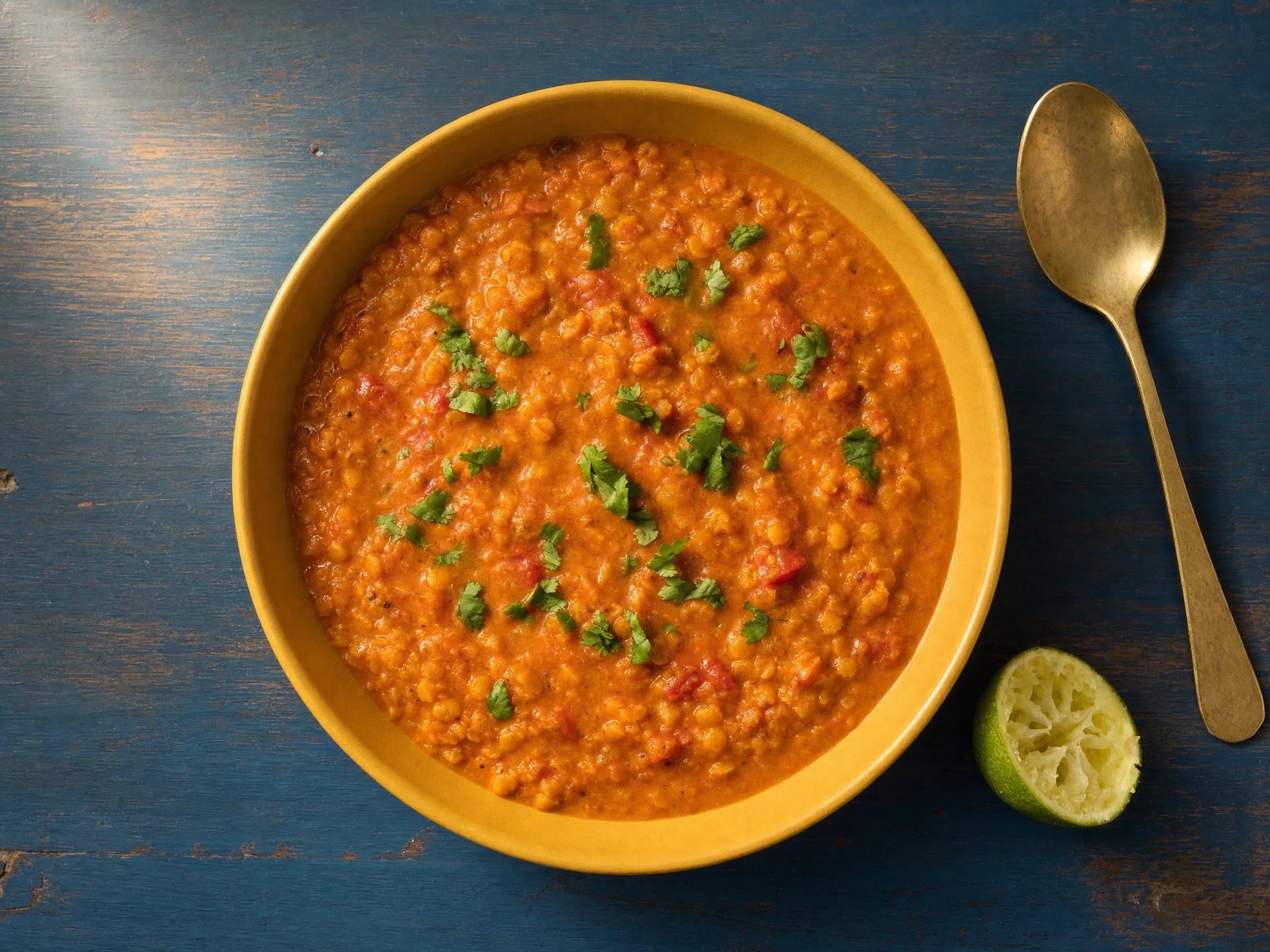 Rotes Linsen-Dal mit Kokosmilch und Tomaten