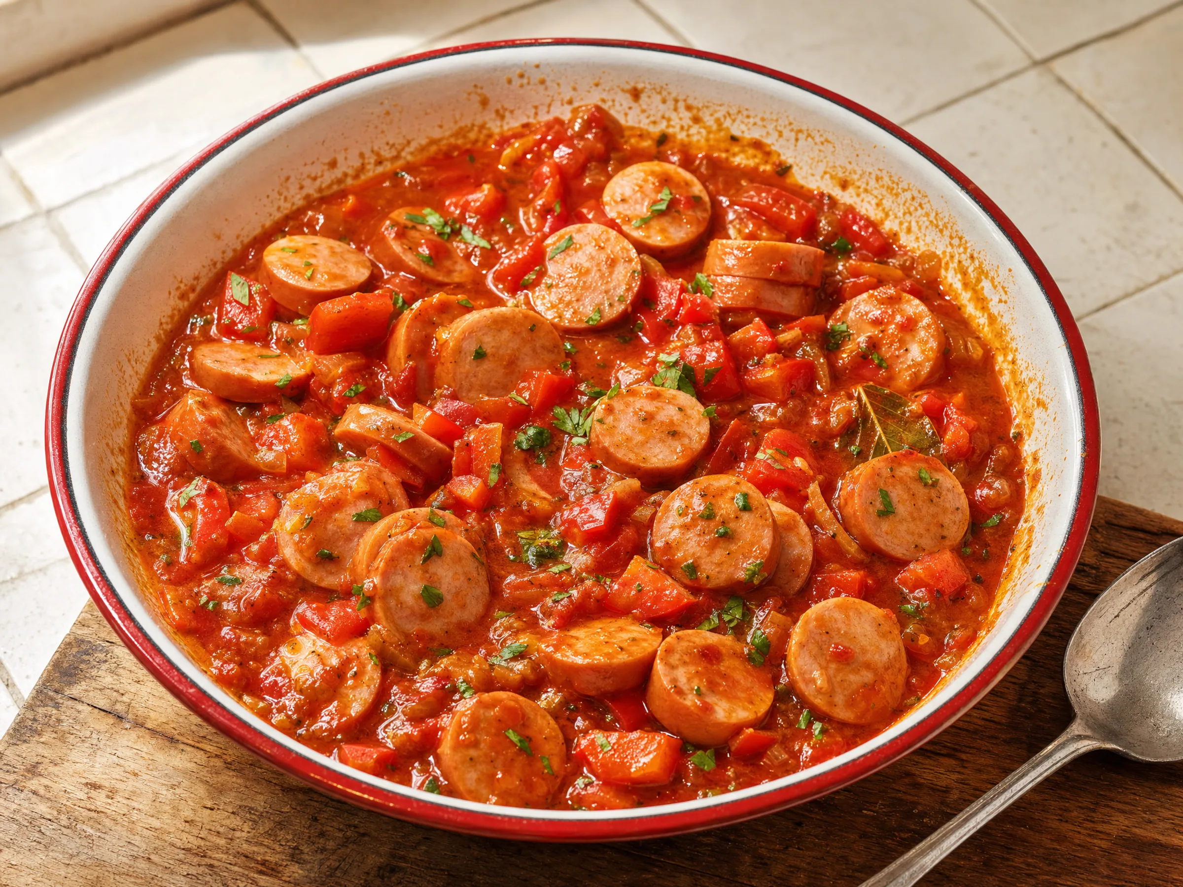Wurstgulasch mit Wiener Würstchen und Paprika